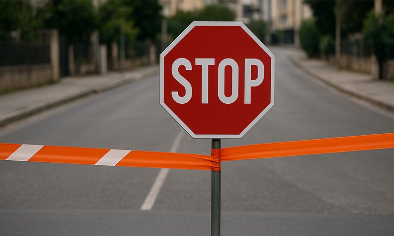 σήμα stop στη μέση του δρόμου